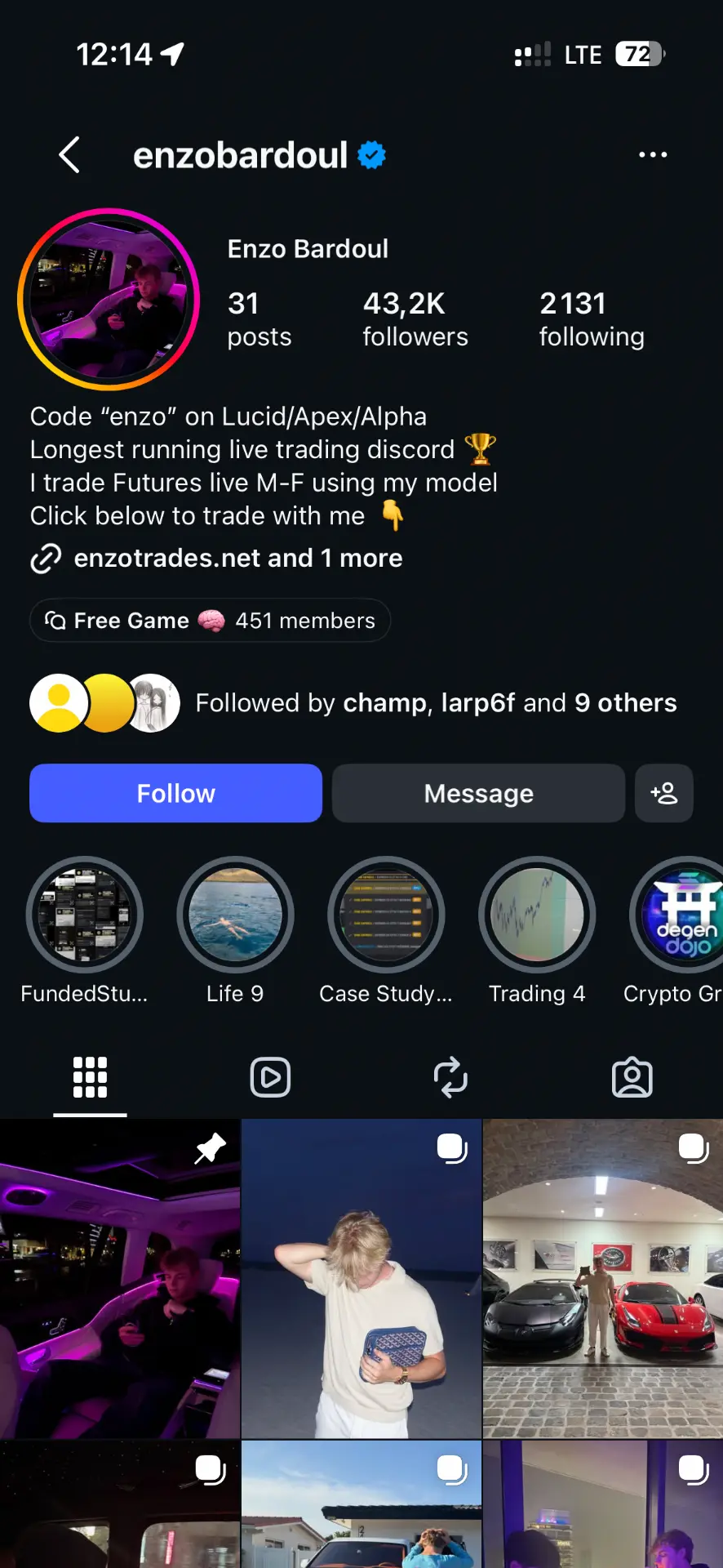 Instagram account selling courses
