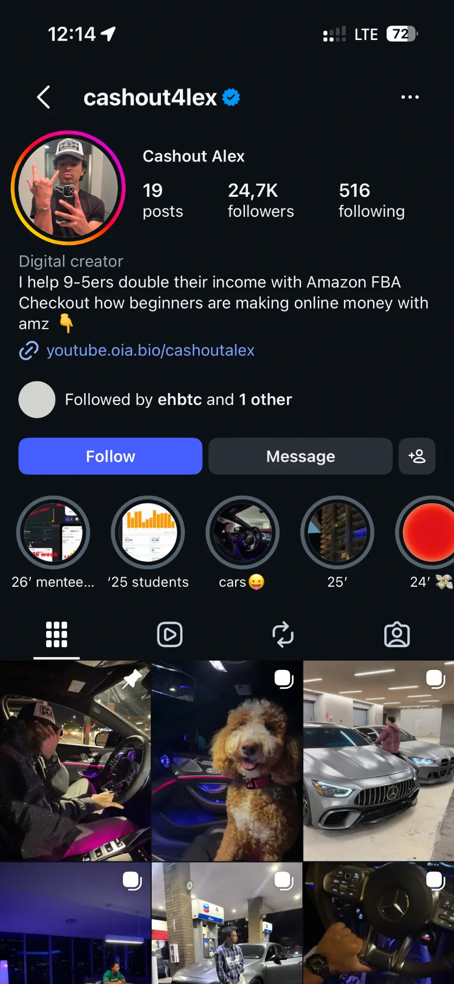 Instagram account selling courses