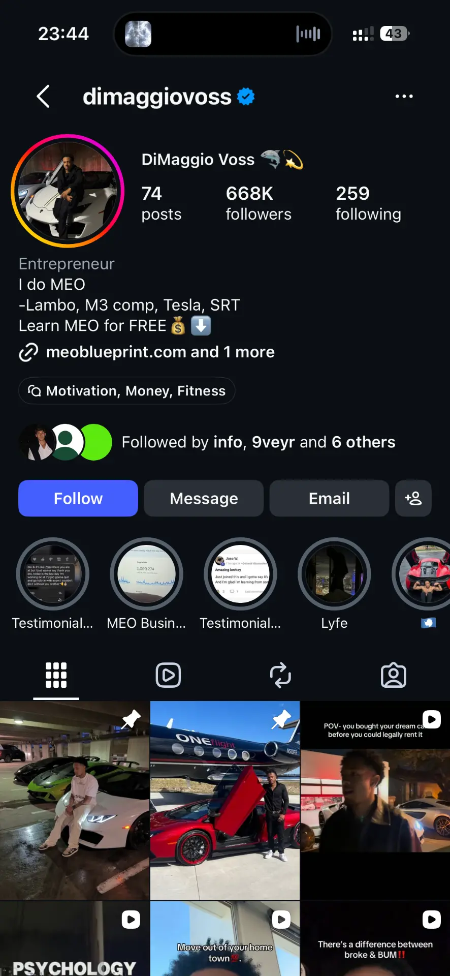 Instagram account selling courses
